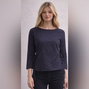 Banana Republic Navy Boatneck Long-Sleeve Top with Side Ties